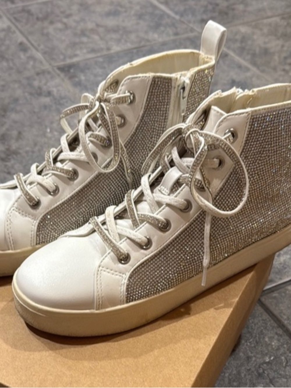 Steve Madden Cream Rhinestone High-Top Sneakers